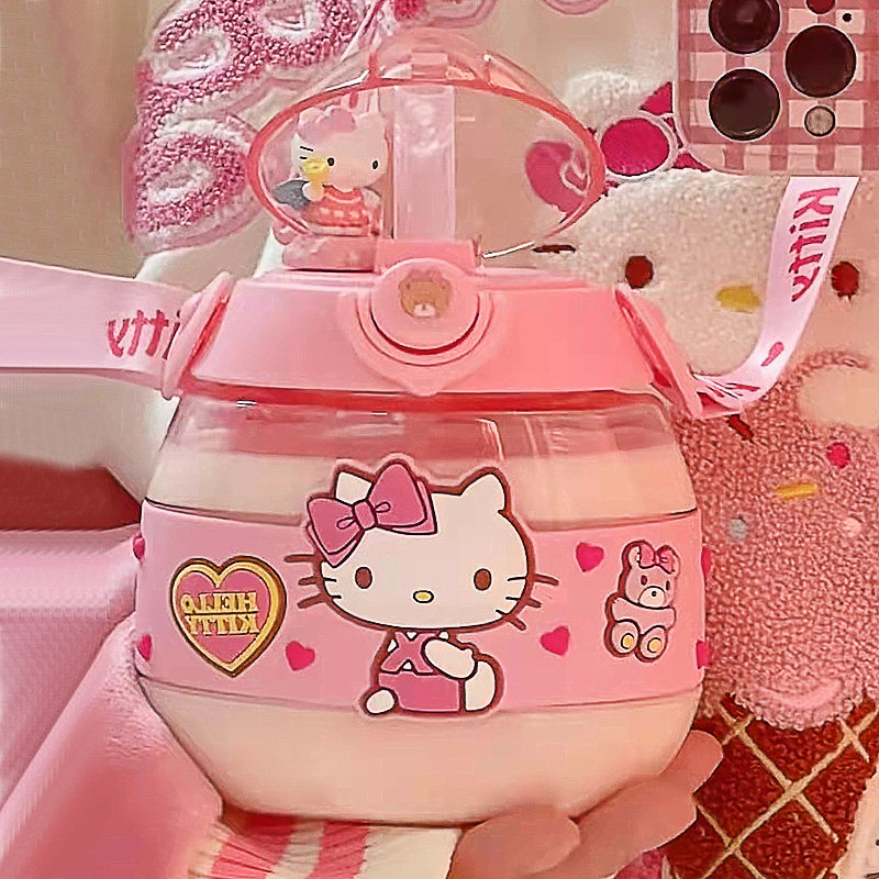 名创优品hellokitty杯子水杯带吸管可爱哈喽kitty塑料吸管杯kt猫