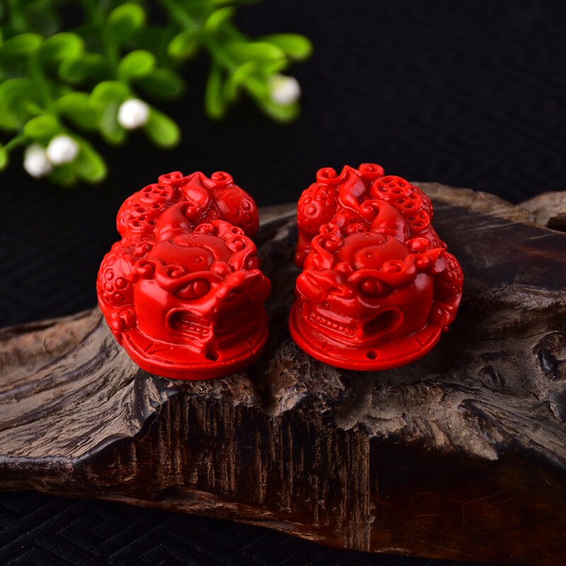 天然朱砂大象钱袋福袋吊坠佛珠diy金刚星月菩提配饰 朱砂双鱼配饰