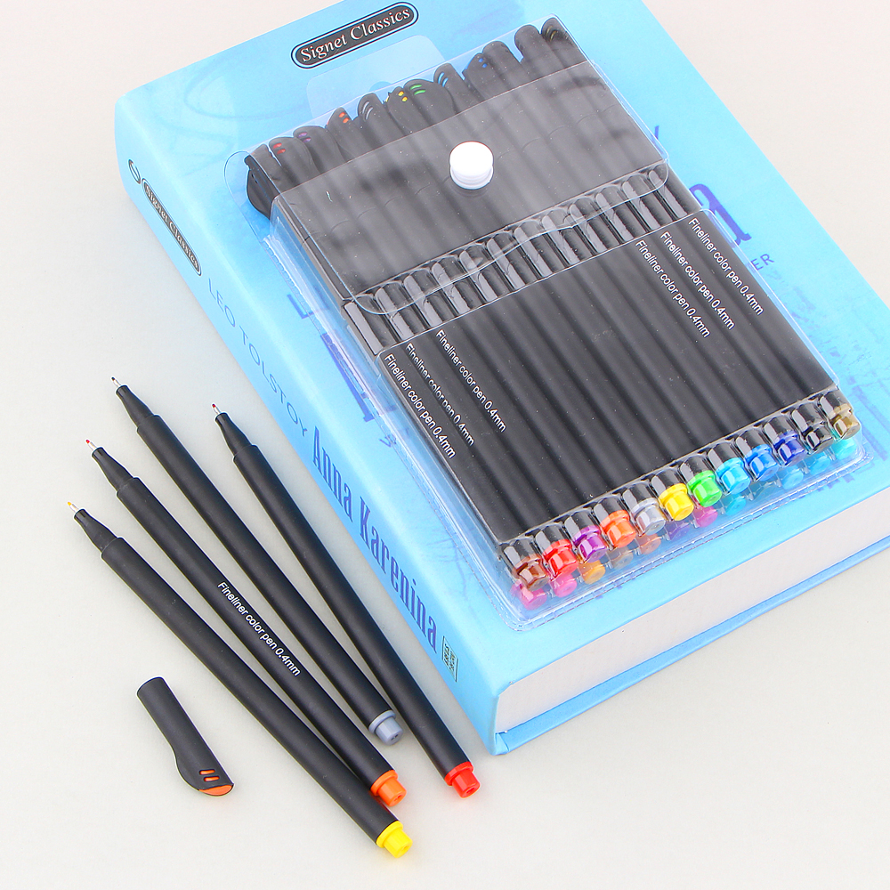 12/24色彩色勾线笔描边笔0.38mm针管笔纤维笔头漫画手绘勾线笔