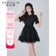 韩语琳黑色连衣裙女夏季蝴蝶结泡泡袖短裙2024年新款在逃公主裙子