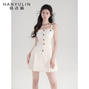 韩语琳法式吊带连衣裙女夏季2024新款气质收腰显瘦高级感短款裙子