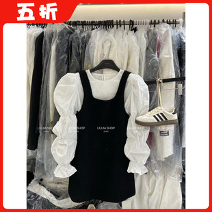 【五折】时尚高级感设计感小众连衣裙子+衬衫背带两件套装女