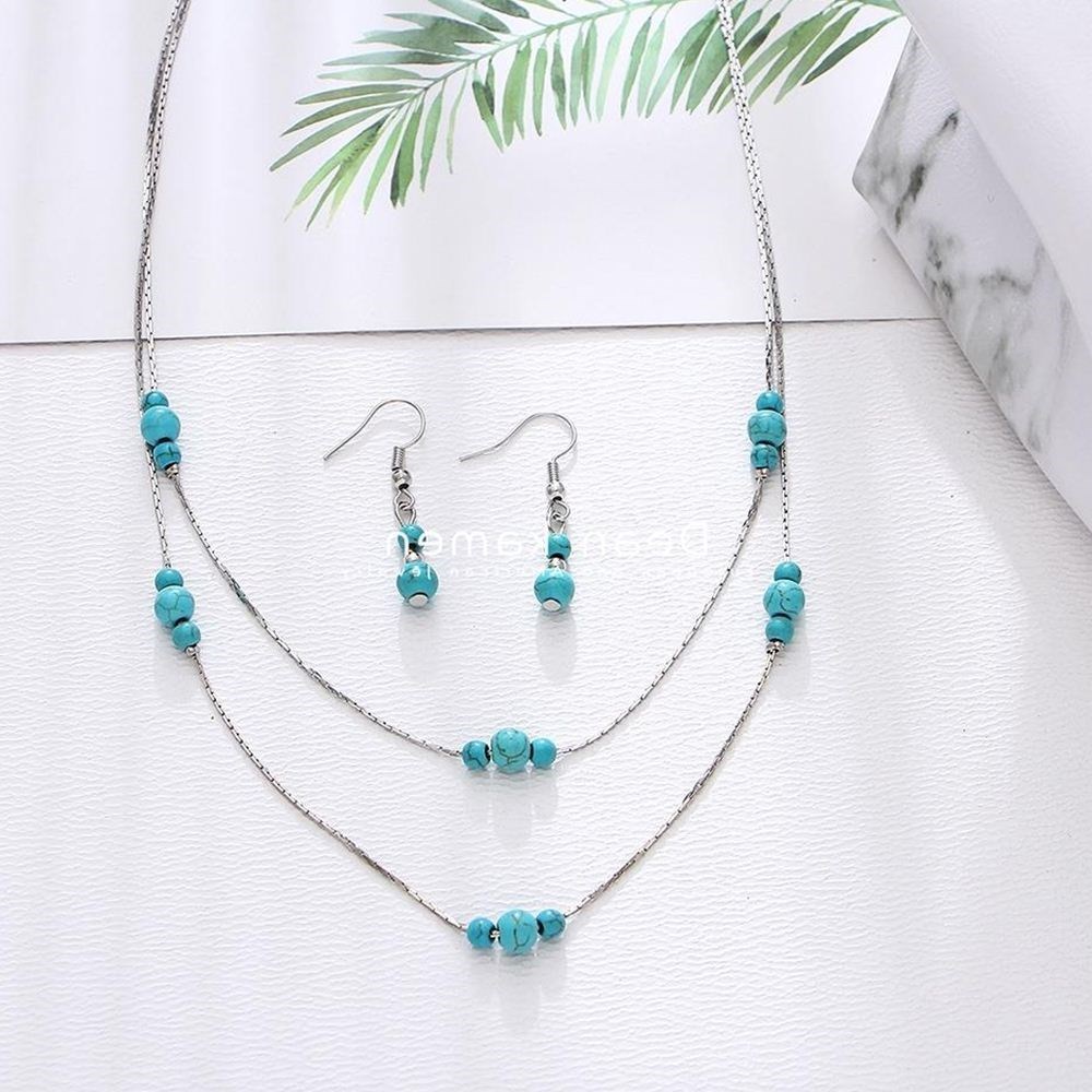 Rounded Turquoise Stone ladies Necklace Earring suit woman女在類目 飾品/流行首飾/時尚飾品新, 半宝晶石, 绿松石, 颈饰中 - 來自Buy2taobao.com提供專業的淘寶代購服務