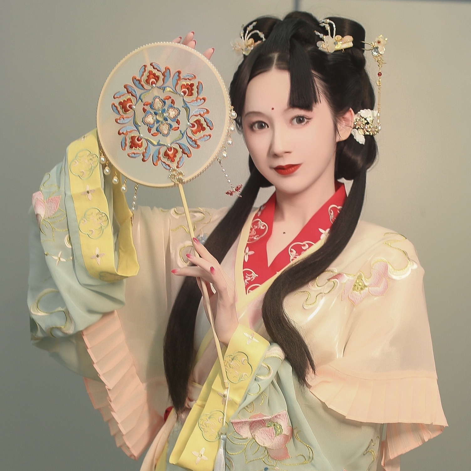 初翎阁 【梦回唐楼】精美绣花唐风汉服手工团扇中国风拍照道具