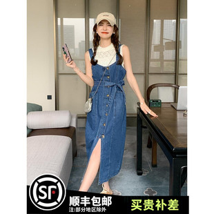 牛仔背带连衣裙女夏收腰显瘦设计感小众时尚高级气质法式复古裙子