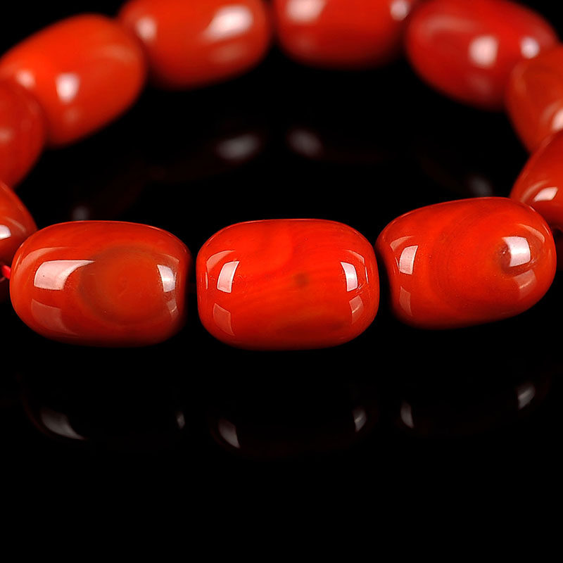 52.60克13mm 玫瑰红南红玛桶珠手链