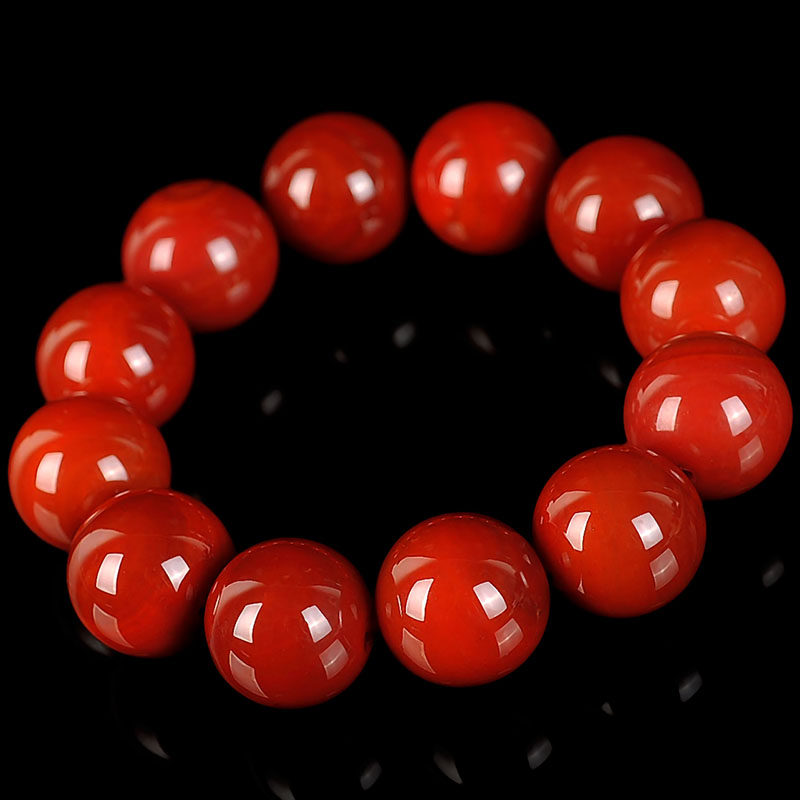 93.33克 18mm大颗满肉满色玫瑰红南红玛瑙圆珠手链