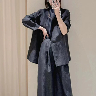 X小禾 新中式国风 顺德真丝香云纱气质优雅赤黑色西装外套