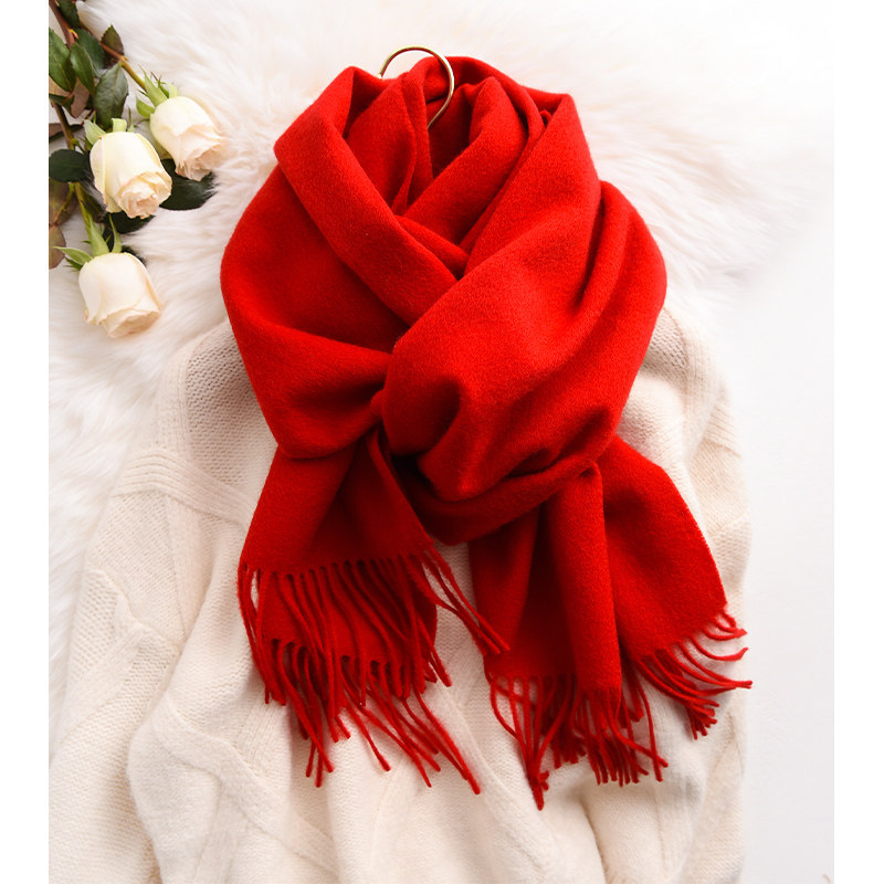 红色纯羊毛围巾女中国大红2021新款冬季100羊绒本命年礼物男通用