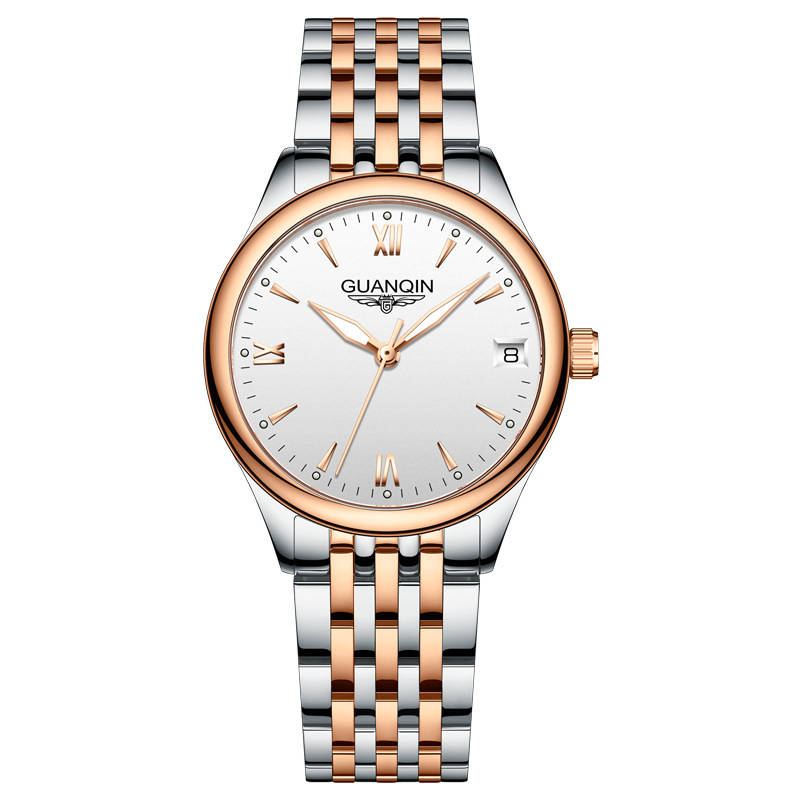 新款 冠琴品牌手表简约日历瑞士全自动机械表女商务白色国产腕表