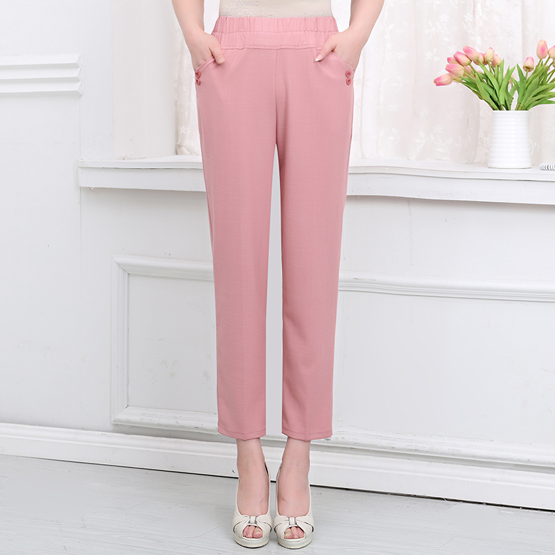 昊群夏装新款女士纯色亚麻时尚九分裤中老年妈妈装全松紧时尚裤子|ruв категории Женская одежда, брюки, брюки - от Buy2taobao.com для оказания профессиональной услуги покупки агента Taobao