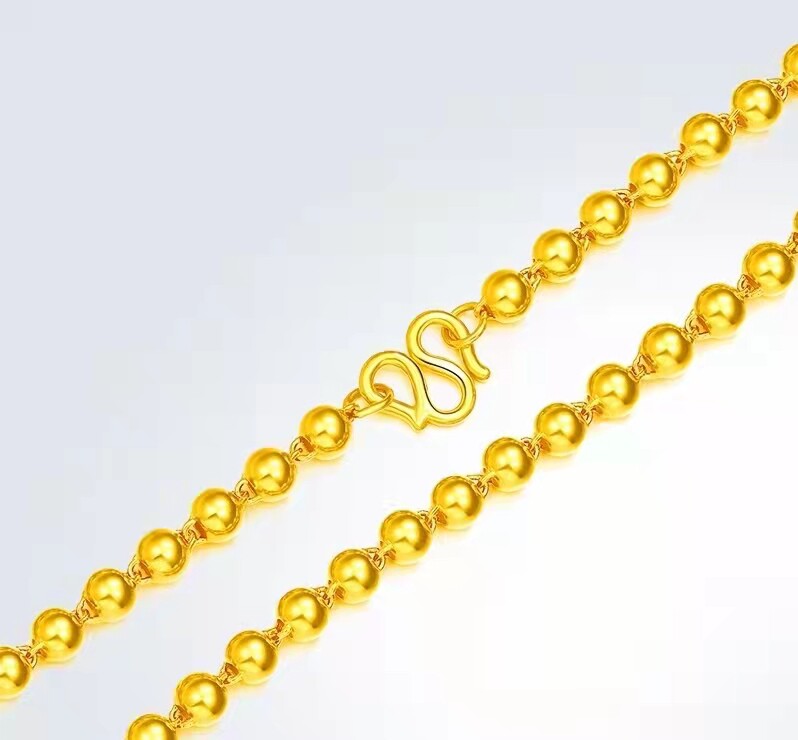 金六福 金重12-13克精品5g足金999光【光珠】项链