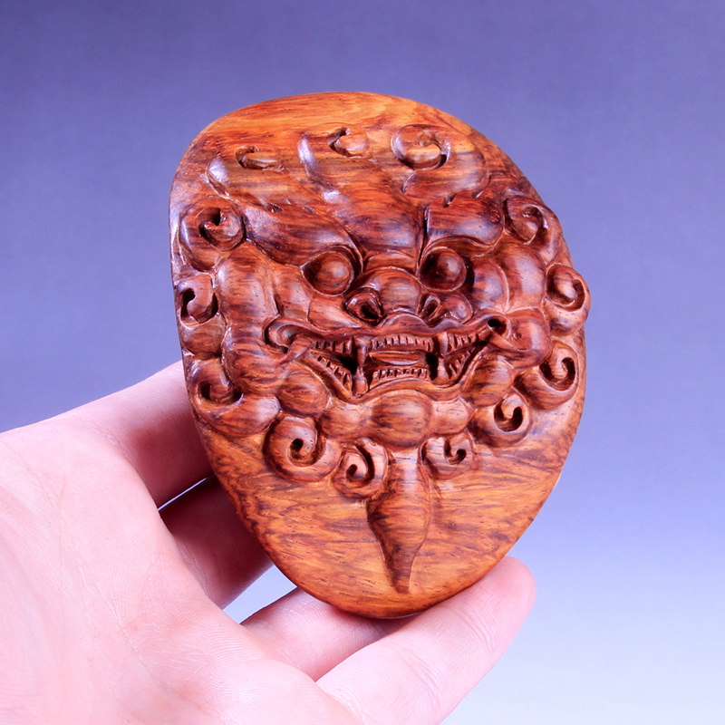 木雕海南黄花梨虎皮纹睚手把文玩黄木雕摆件木雕