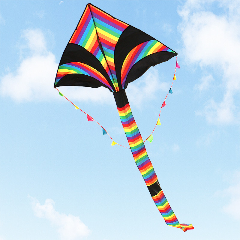 彩虹长尾风筝潍坊恒江风筝线轮大型成人风筝长尾巴易飞老人微风