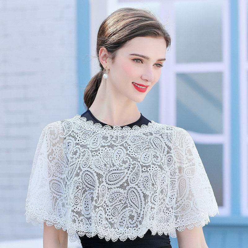 蕾丝镂空小披肩斗篷花边外搭女夏短款薄坎肩镂空勾花罩衫宽松上衣
