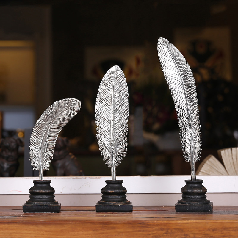 精英律师何赛同款办公室羽毛摆件 欧式复古样板房家居装饰工艺品