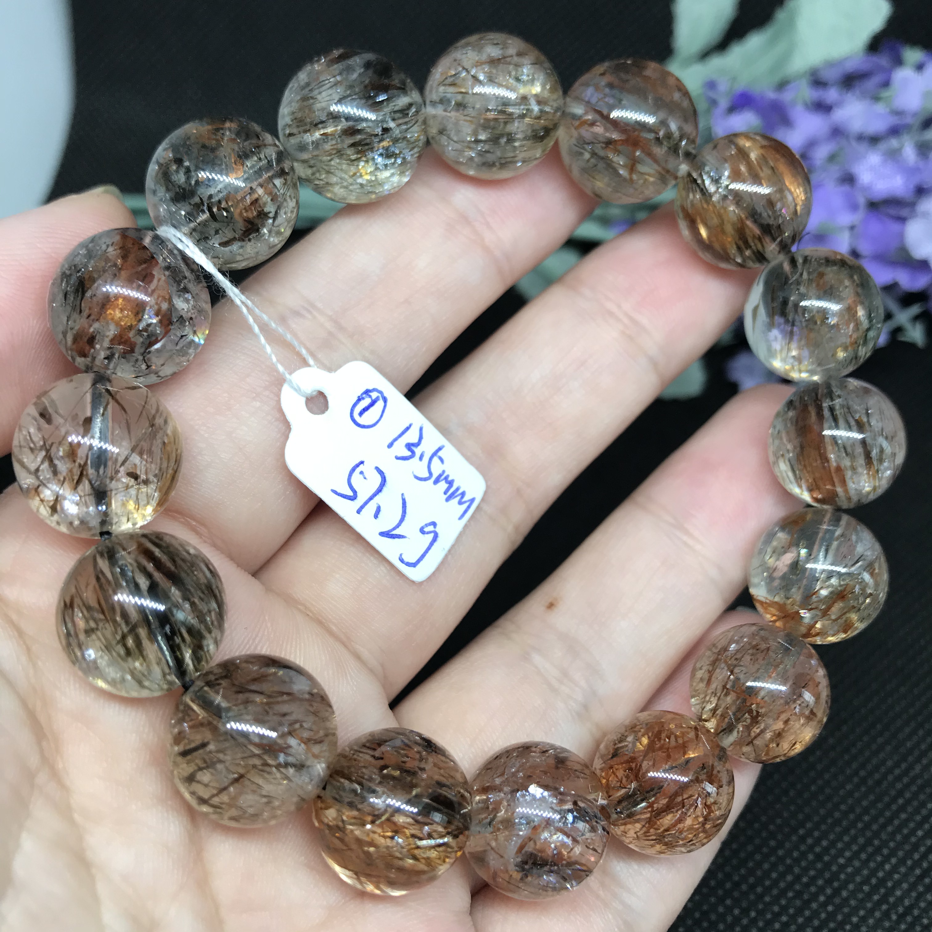天然黑金超发晶云母共生双轮超七能量男女手串一物一图
