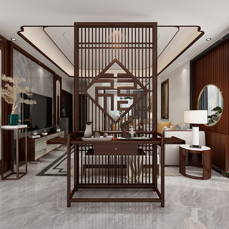 中式屏风隔断客厅卧室遮挡家用简约现代玄关入户玄关福字镂空座屏