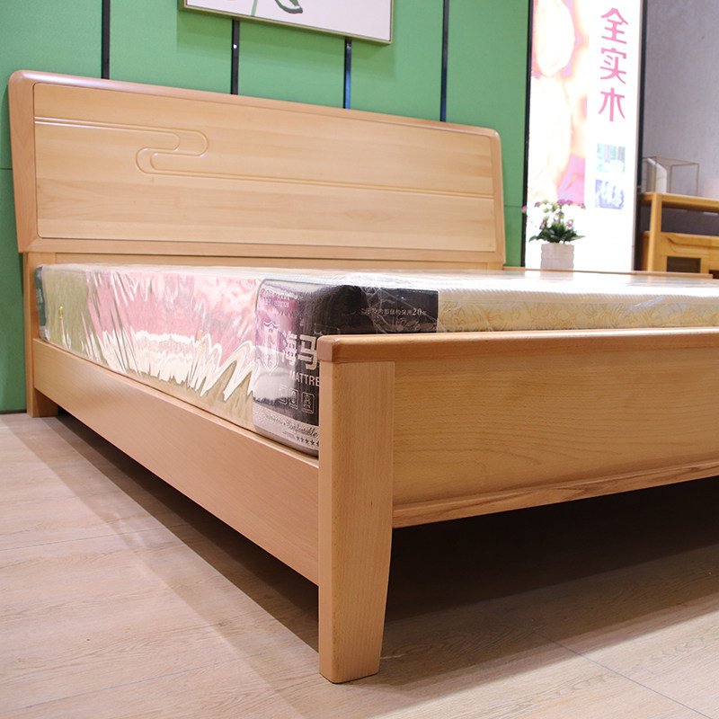 现代简约全实木榉木床榫卯结构木床1.8米1.5米经济型新北欧床头