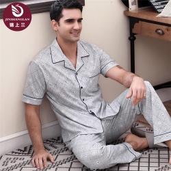 夏天全棉中老年人爸爸短袖长裤睡衣男家居服纯