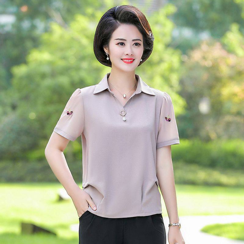 满100元减10元 中老年女装短袖t恤中年大码妇女夏装40岁50上衣雪纺