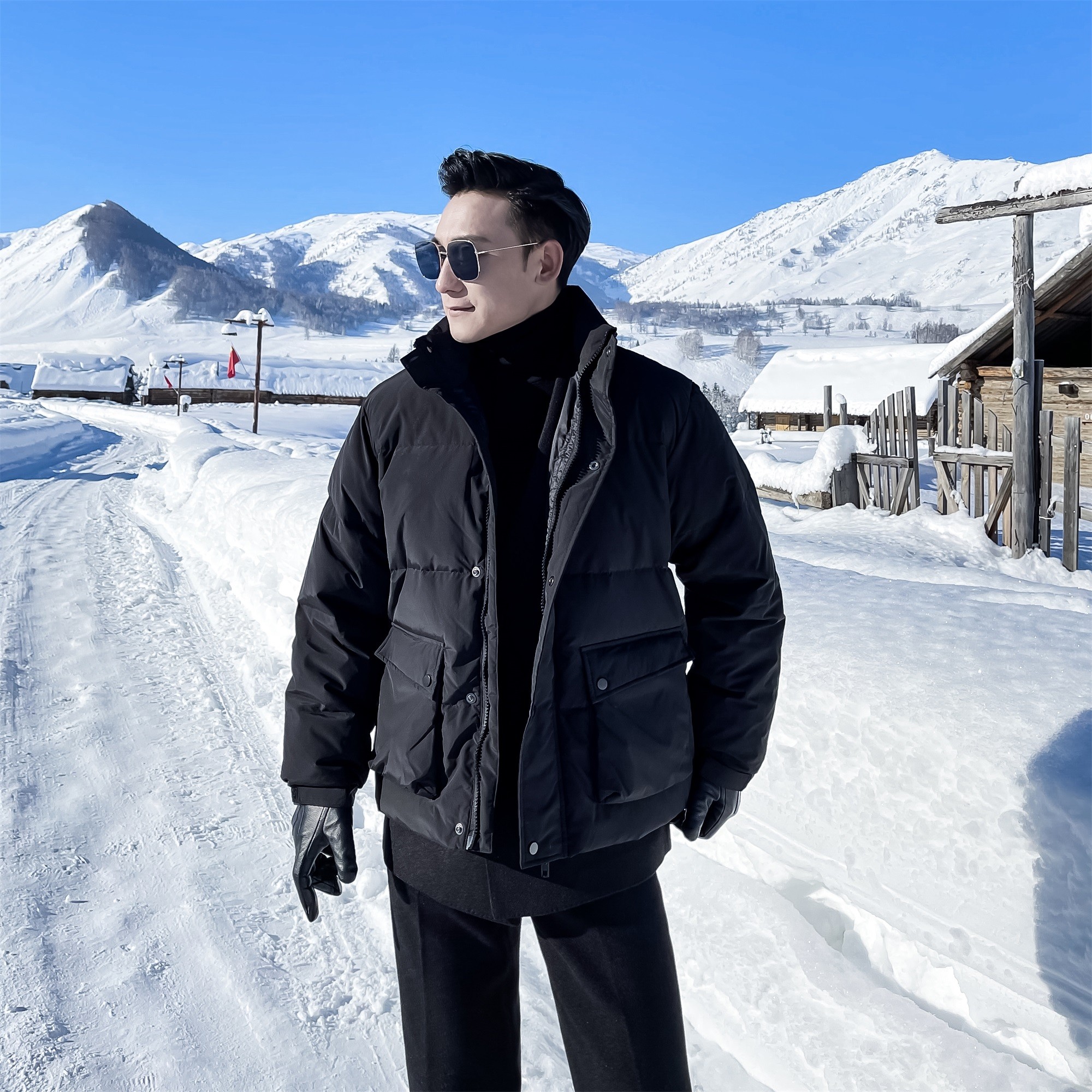 daioethan原创设计冬季加厚工装羽绒服潮男纯色立领加厚夹克