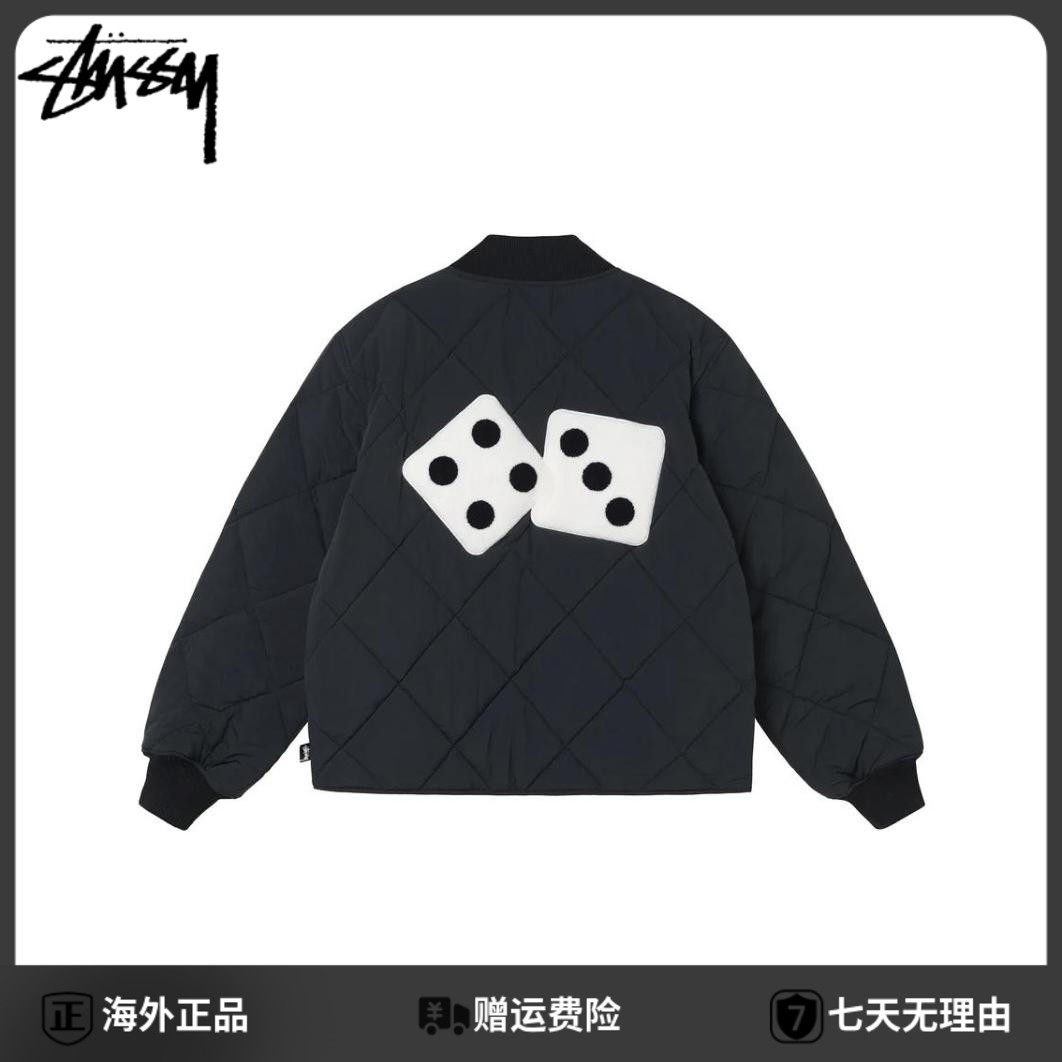 海外购Stussy斯图西DiceCrew斯图西后背骰子拉链菱形格小棉服