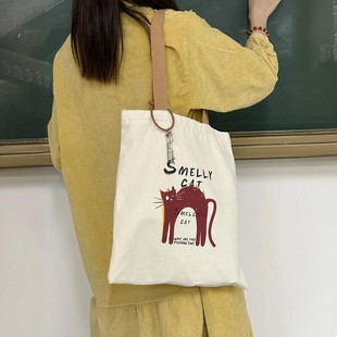 小众帆布包女酷单肩日系韩版可爱带拉链大容量学生上课通勤手提袋