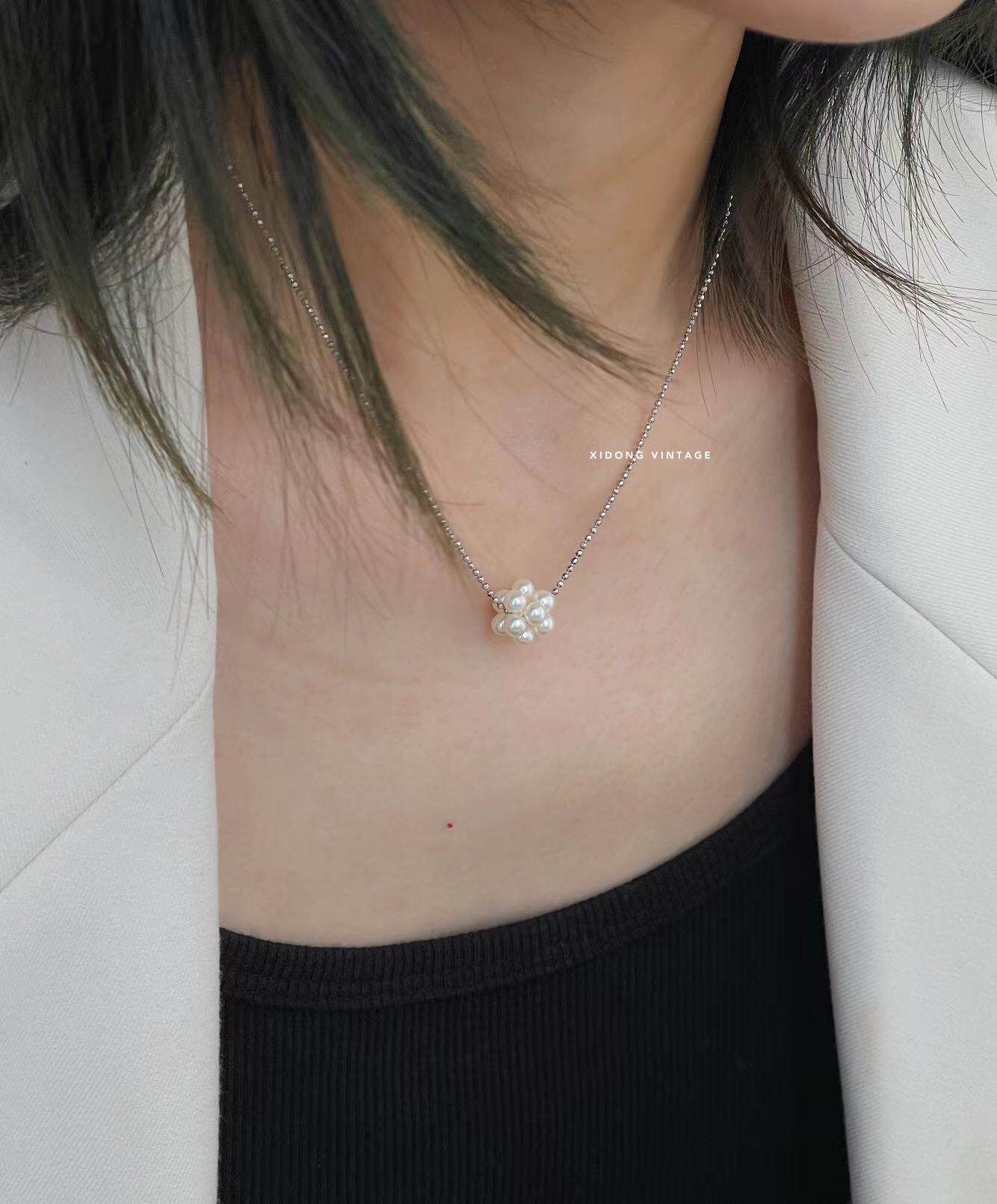 【已售】xidong vintage 塔思琦tasaki珍珠花朵925银项链