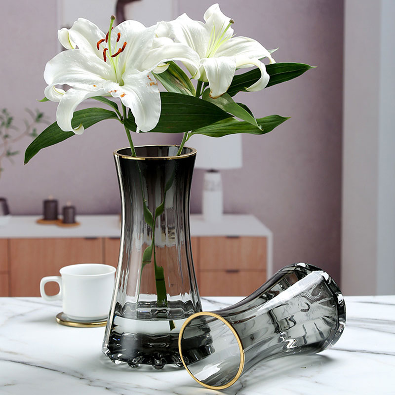 米丹花艺的优惠券大全—轻奢描金创意简约透明玻璃花瓶水养鲜花百合