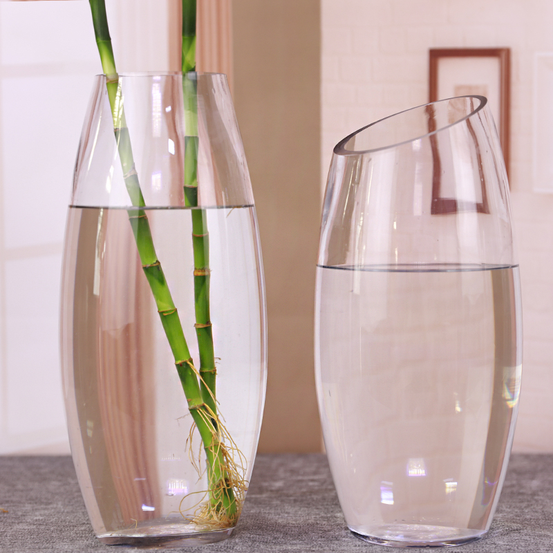 透明玻璃花瓶现代创意造型斜口干花插花花器客厅富贵竹装饰摆件