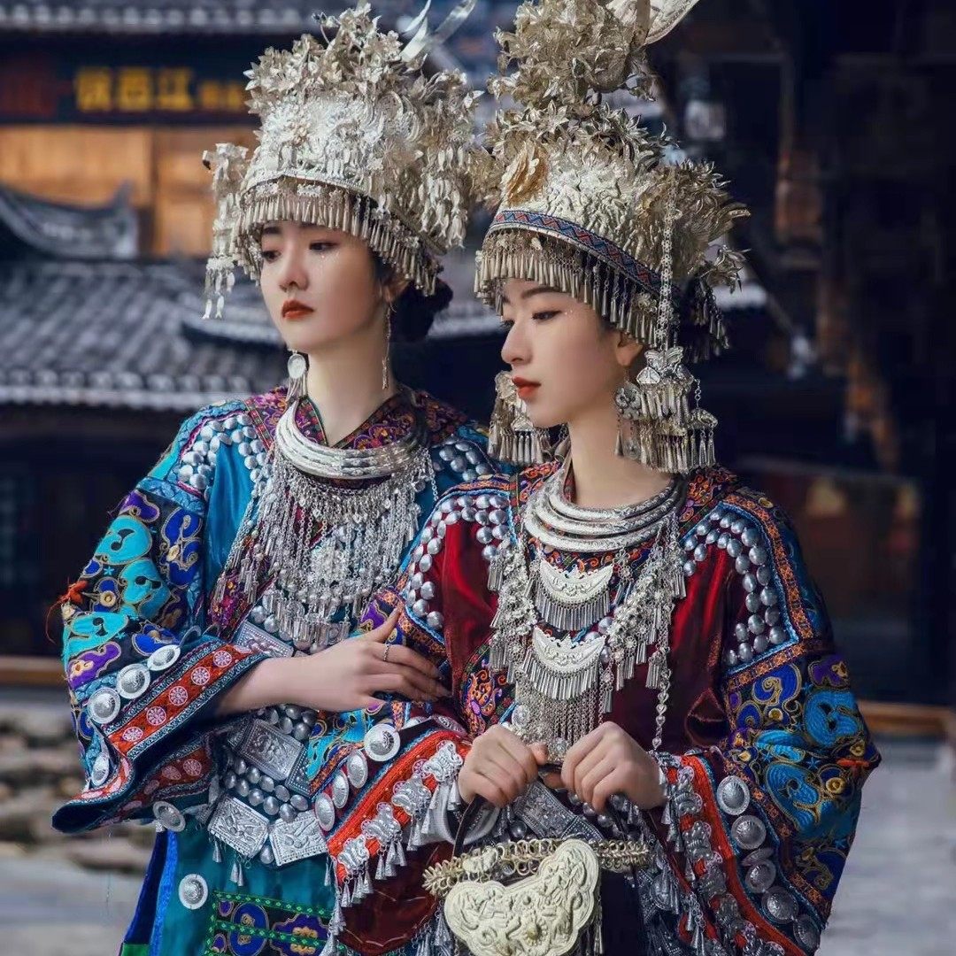 贵州苗族民族服饰苗银帽子项圈舞台演出服2022纯手工盛装新款