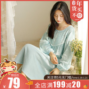 Long-sleeved nightdress women's spring and autumn long knee-length dress princess style palace cotton three-layer gauze pajamas skirt summer