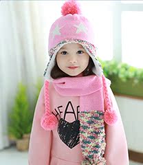 宝宝帽子围巾两件套装韩版冬加绒男女儿童毛线帽子婴幼儿针织帽子