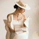 法式赫本风新娘气质礼帽白色立体烫花苞复古礼帽影楼写真拍照帽子