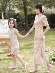 女童2023新款夏季长款亲子装旗袍民族风改良时尚中式母女装连衣裙