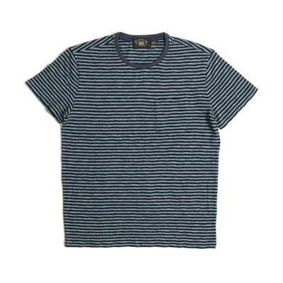 RRL Indigo Striped Pocke Tee靛蓝条纹口袋T恤22051105