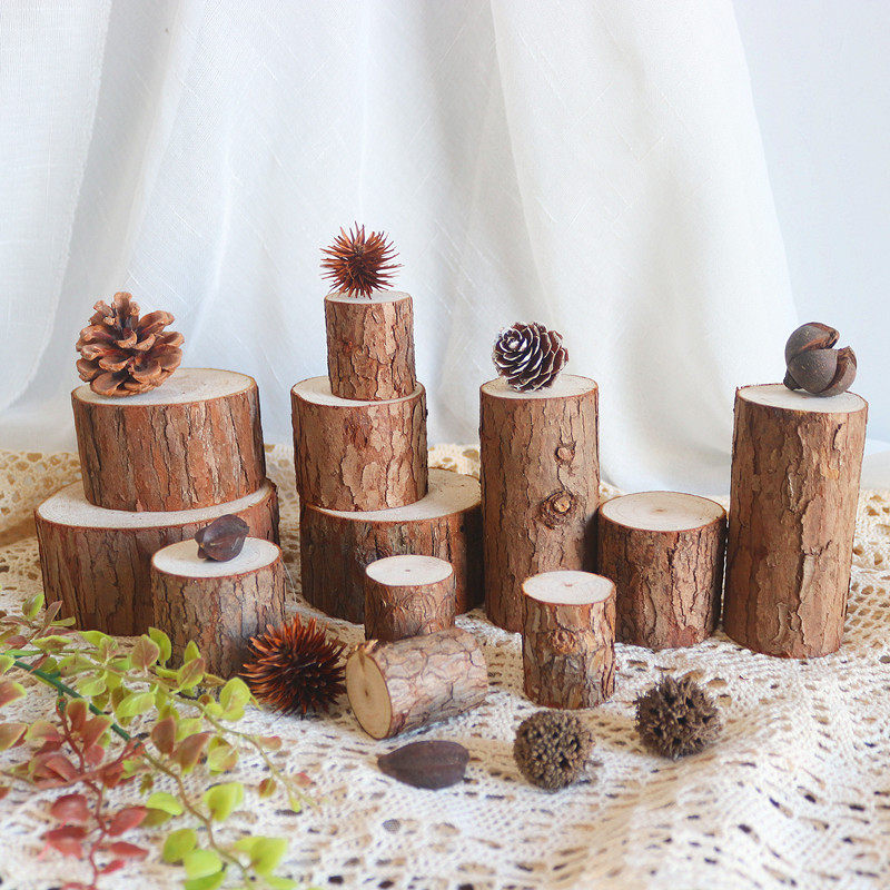 小树桩木墩橱窗婚庆甜品桌服装店展台背景装饰手办底座摆件小木段