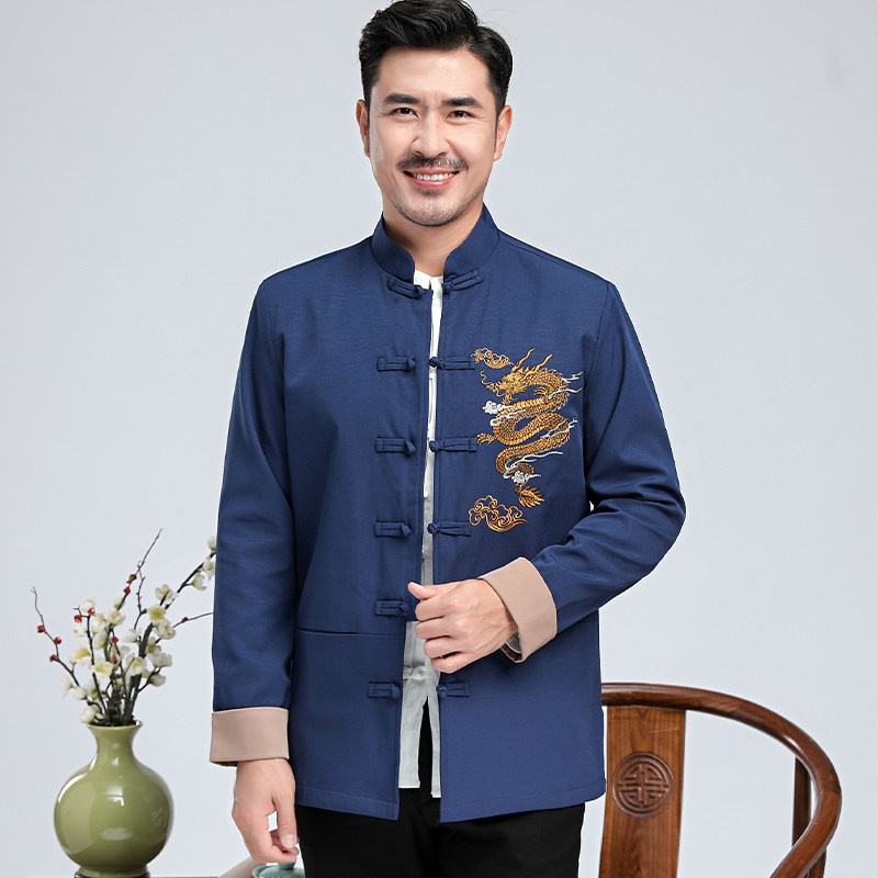 唐装男青年立领男士风汉服盘扣刺绣中式夹克秋季外套3301图片