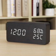 Fashion LED creative electronic clock Luminous silent alarm clock Temperature and humidity meter student bedside clock wood desk clock