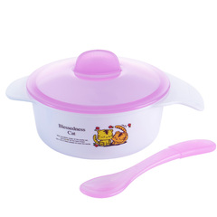邦贝小象 婴儿宝宝碗勺套装辅食碗儿童吃饭餐具塑料带盖可爱防摔