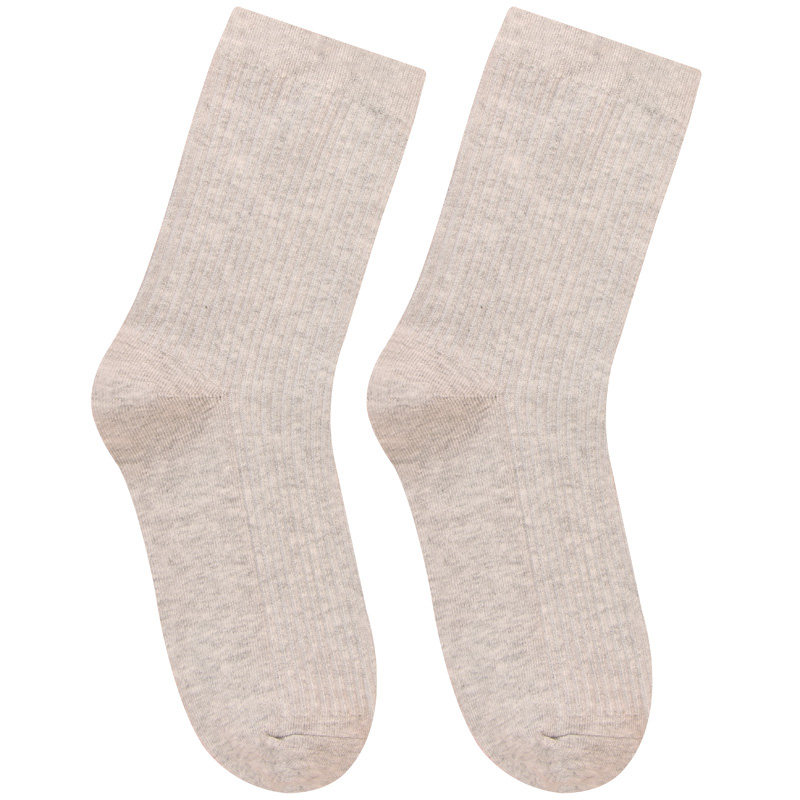 8双女士秋冬款双针中筒女袜纯色纯棉保暖休闲简约长筒中腰女袜子