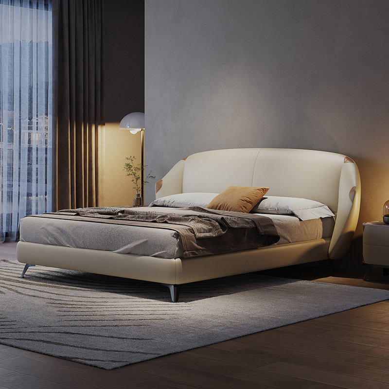 意式极简床2022设计师款家用十大品牌双人主卧现代轻奢头层牛皮床