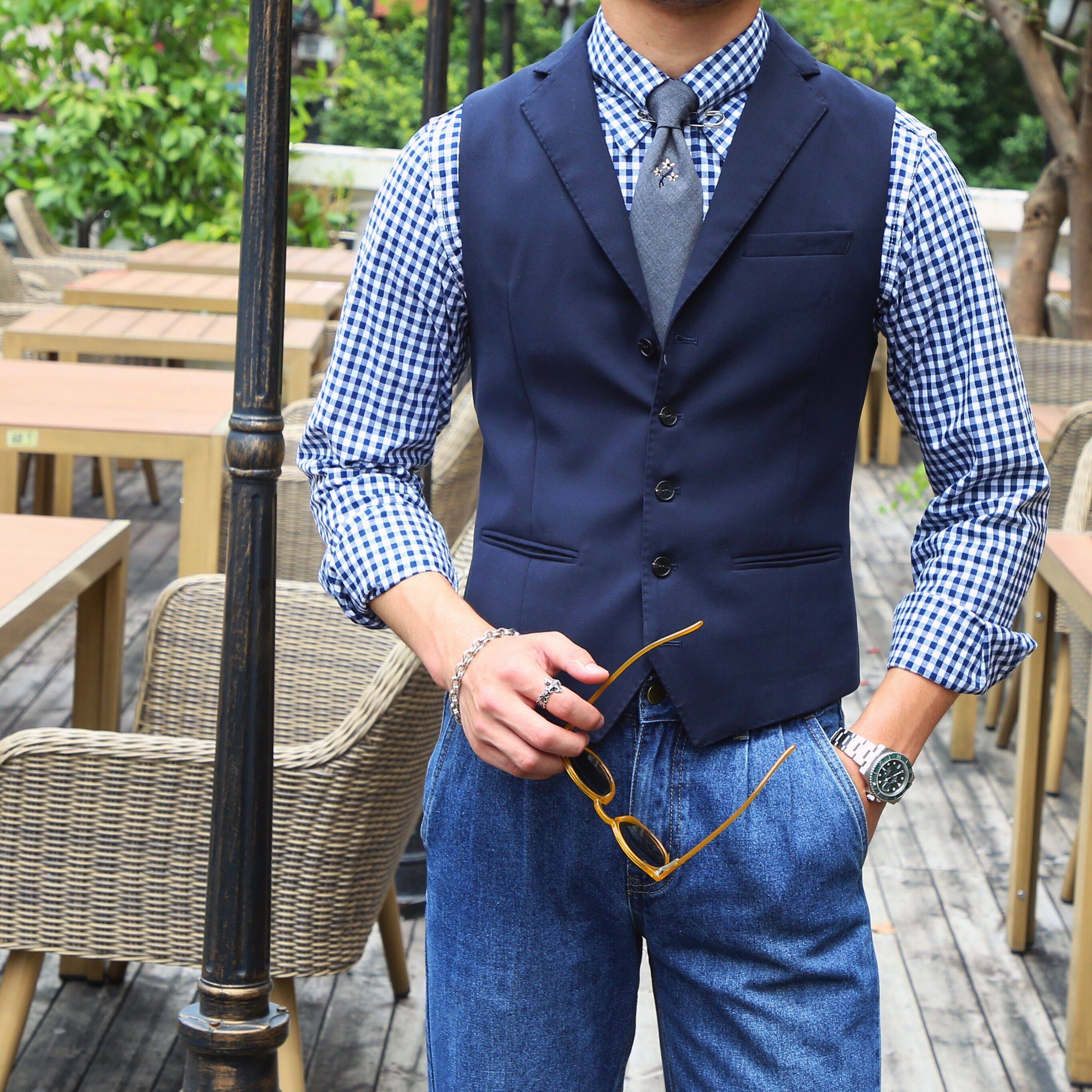 鹿三先生男装修身轻熟商务休闲纯色马甲个性英伦复古背心马夹潮男