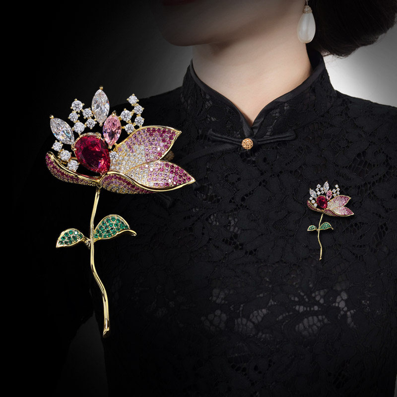中国风旗袍胸针高档女精致大胸花夏季奢华气质别针西装配饰设计感