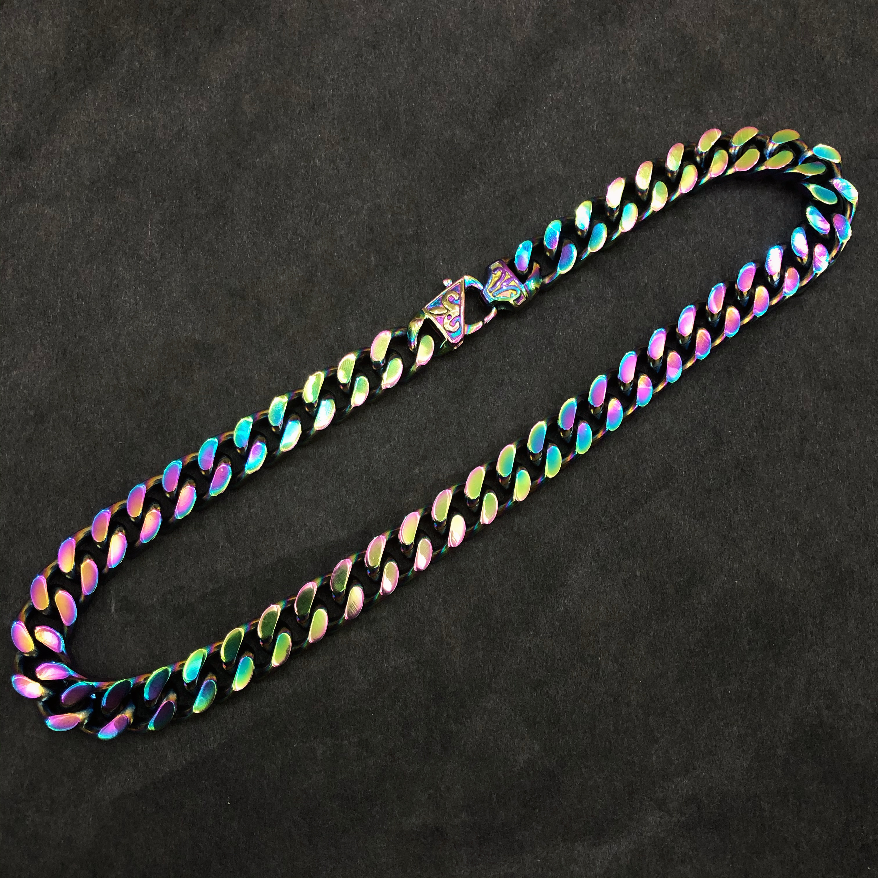 锁骨链男 短款_15mm男女同款淬火彩色钛钢古巴项链嘻哈短款锁骨链