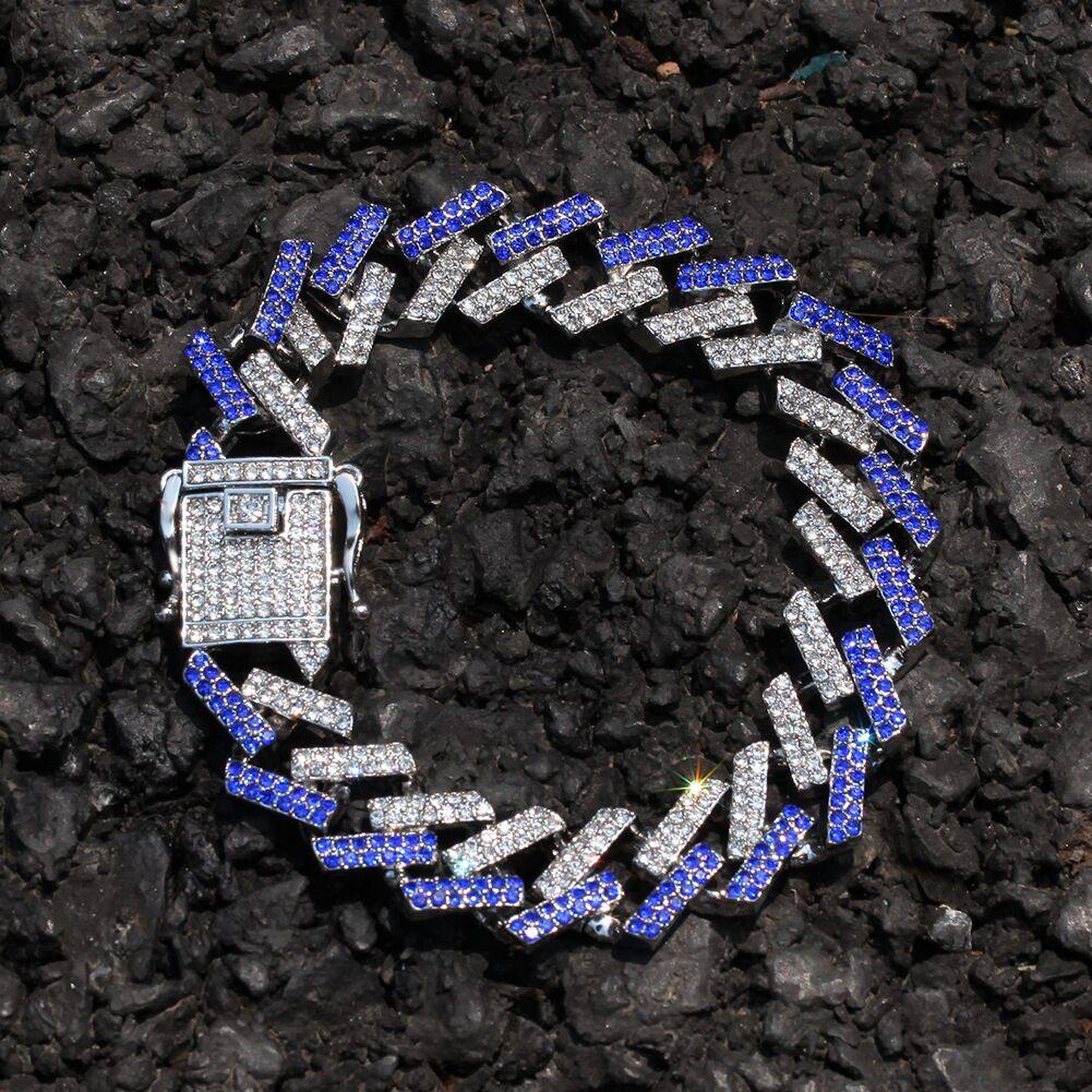 15mmcubanlinkchain菱形古巴手链满钻手链男女情侣手镯