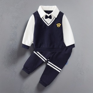 0一1岁婴儿早春分体套装男小童学院风外出帅气宝宝两件套周岁礼服