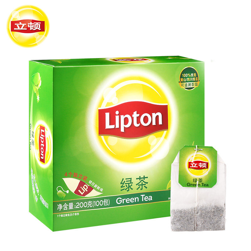 lipton/立顿绿茶包100包 优选绿茶袋泡茶叶200g100包盒装多省包邮