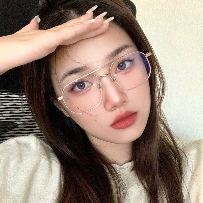 金丝边双梁镜架女个性复古金属眼镜框近视可配有度数网红个性配饰